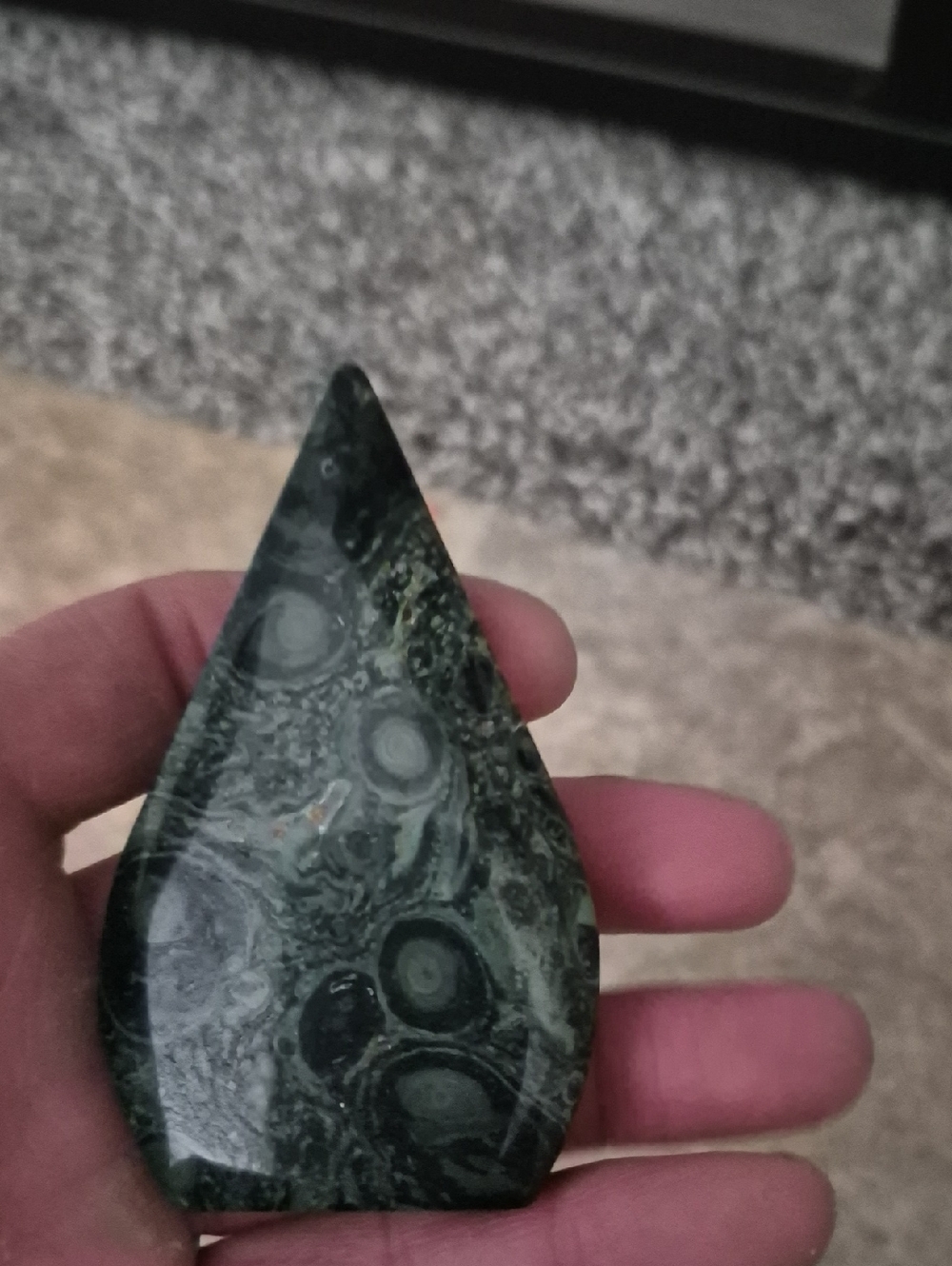 Polished Teardrop Green Jasper Palm Stone